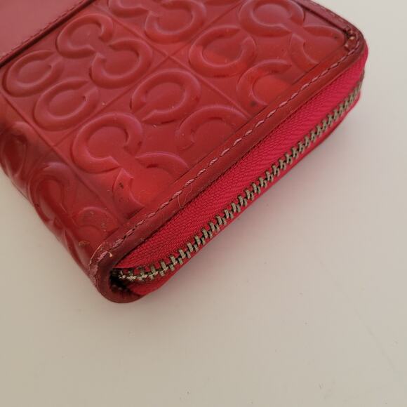 Coach Accordion Zip Around Wallet Pink Red Large Patent Leather - Picture 8 of 11